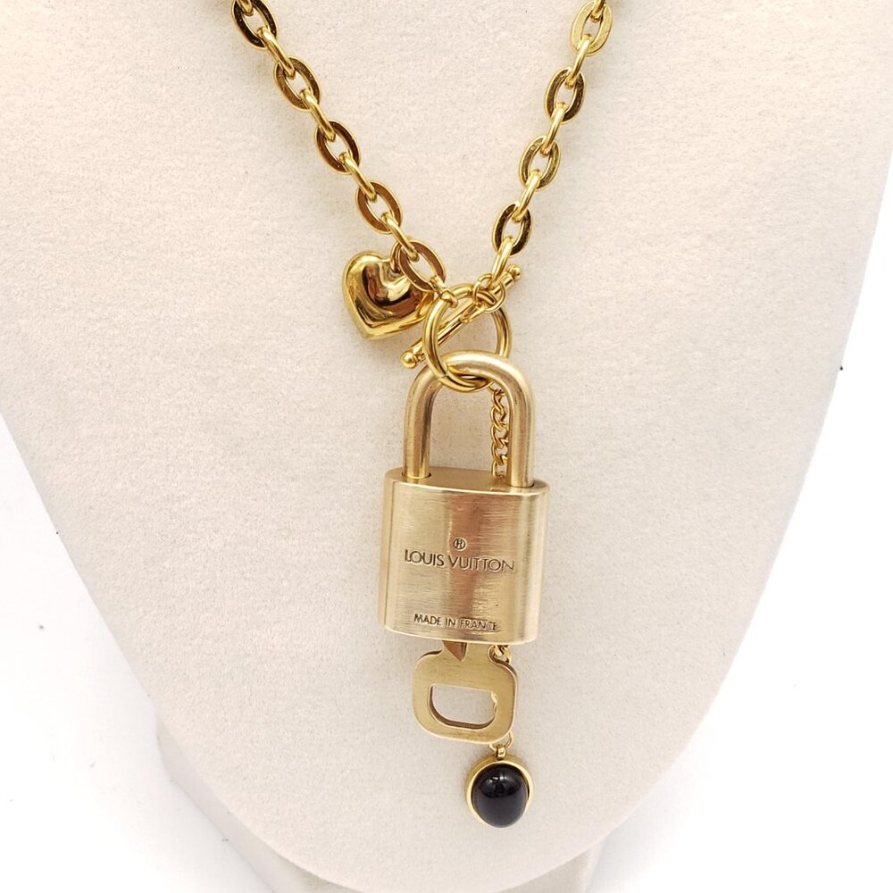 Authentic Louis Vuitton Gold Padlock with Unbranded Stainless Steel Chain - Picture 8 of 9